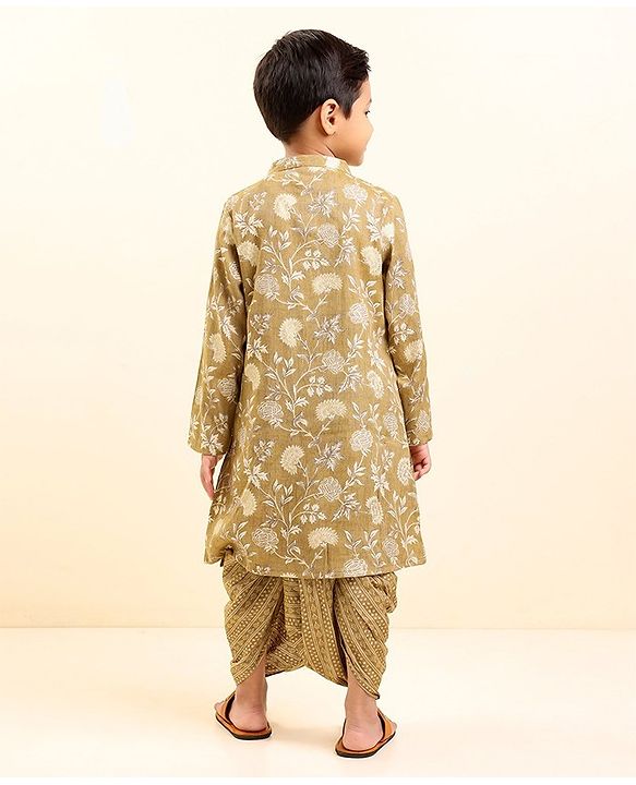 Babyhug Full Sleeves Kurta and Dhoti Set Floral Print - Beige