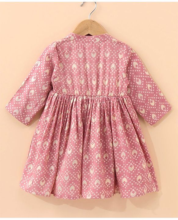 Babyhug Full Sleeves Printed Ethnic Dress - Peach
