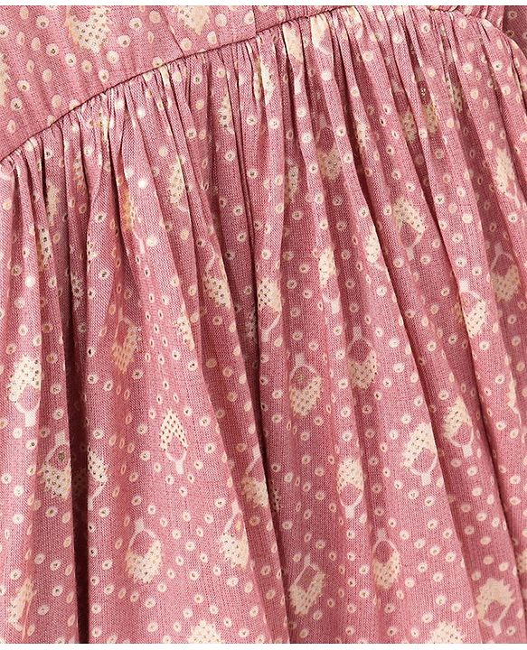Babyhug Full Sleeves Printed Ethnic Dress - Peach