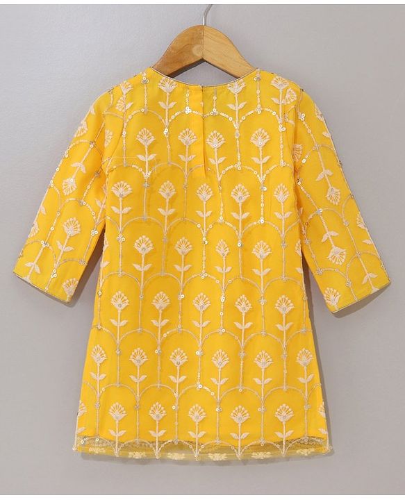 Babyhug Three Fourth Sleeves Embroidered Kurti Palazzo & Dupatta Set with Sequins - Yellow White