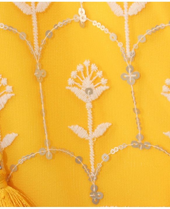 Babyhug Three Fourth Sleeves Embroidered Kurti Palazzo & Dupatta Set with Sequins - Yellow White