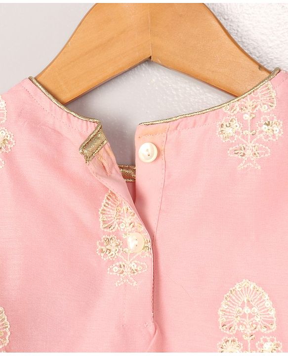 Babyhug Three Fourth Sleeves Embroidered Kurti Palazzo & Dupatta Set with Sequins - Pink