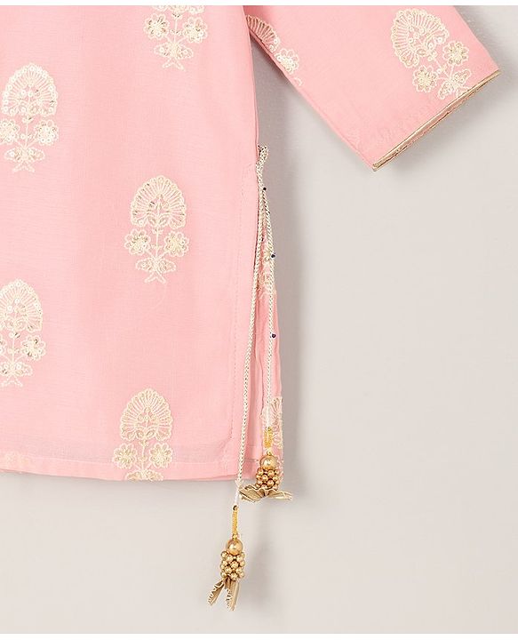 Babyhug Three Fourth Sleeves Embroidered Kurti Palazzo & Dupatta Set with Sequins - Pink