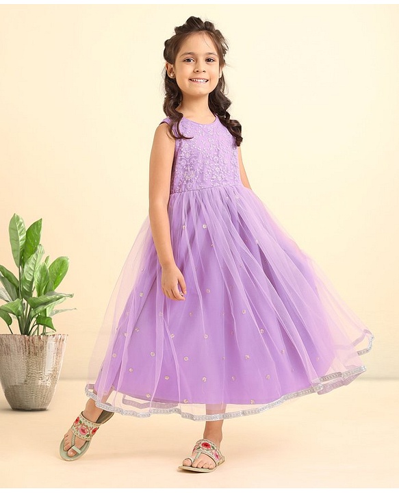 Babyhug Sleeveless Embellished Ethnic Dress- Orchid Bouke