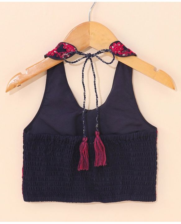 Babyhug Woven Sleeveless Choli & Lehnga with Dupatta Floral Embroidered - Navy