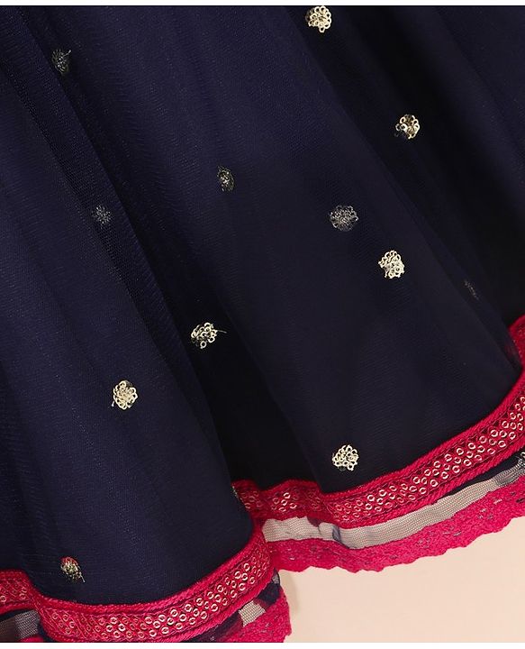 Babyhug Woven Sleeveless Choli & Lehnga with Dupatta Floral Embroidered - Navy