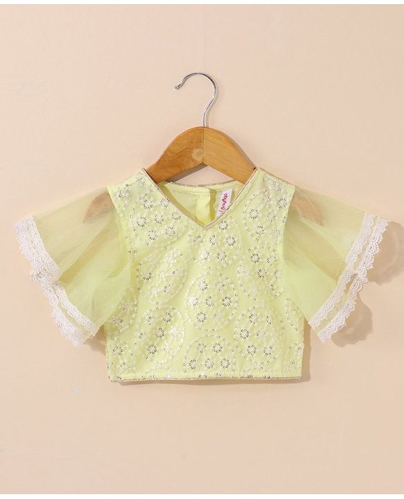 Babyhug Half Sleeves Choli Lehenga And Dupatta Ethnic Printed - Lime Green