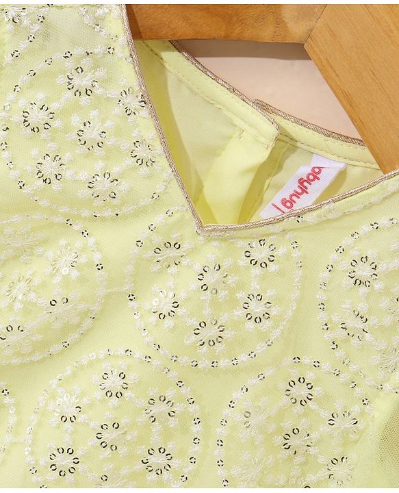 Babyhug Half Sleeves Choli Lehenga And Dupatta Ethnic Printed - Lime Green