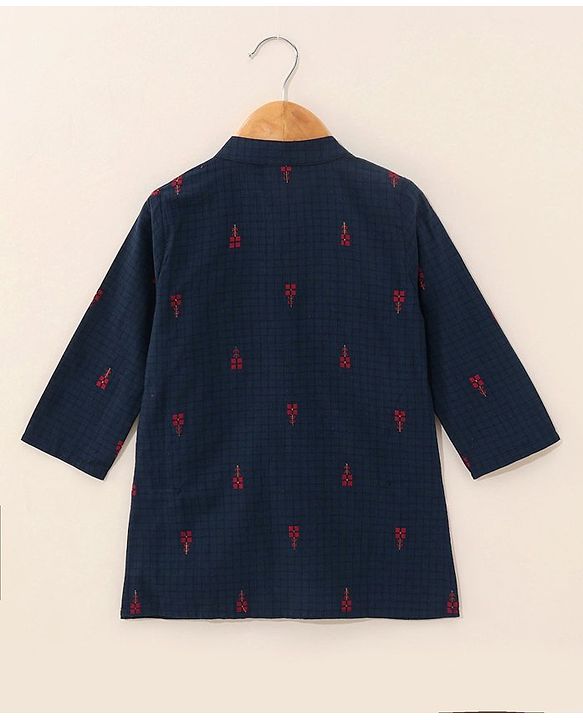 Babyhug Handloom Full Sleeves Kurta and Pyjama Set Ethnic Print - Navy