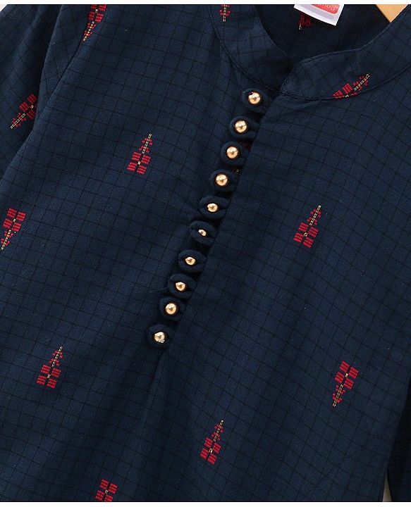 Babyhug Handloom Full Sleeves Kurta and Pyjama Set Ethnic Print - Navy