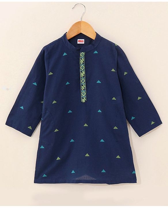 Babyhug Full Sleeves Kurta and Pyjama Set Pyramid Print - Navy