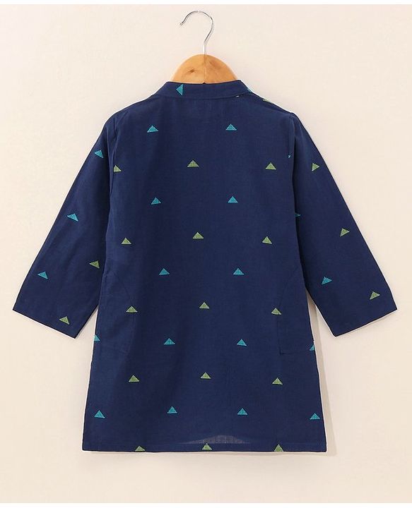 Babyhug Full Sleeves Kurta and Pyjama Set Pyramid Print - Navy