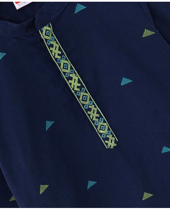 Babyhug Full Sleeves Kurta and Pyjama Set Pyramid Print - Navy