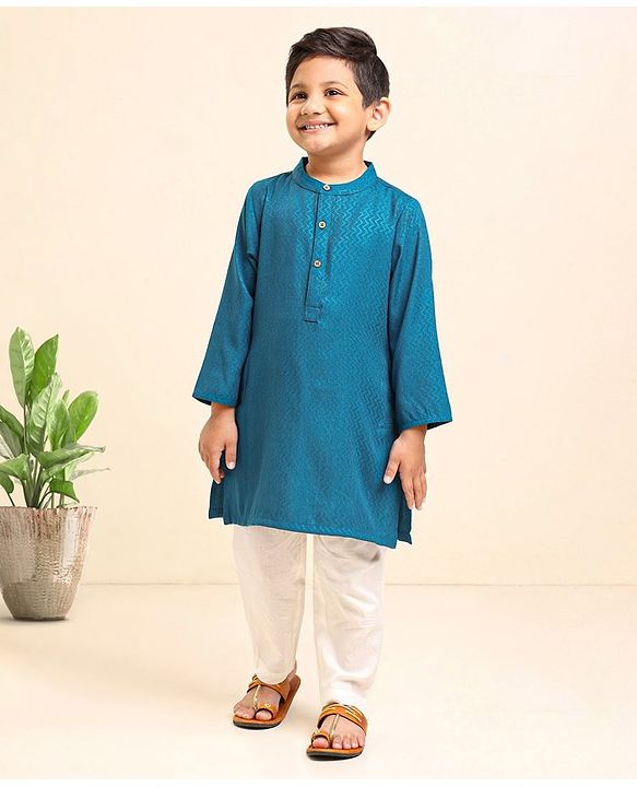 Babyhug Full Sleeves Woven Kurta & Pyjama Set Printed- Rama Green