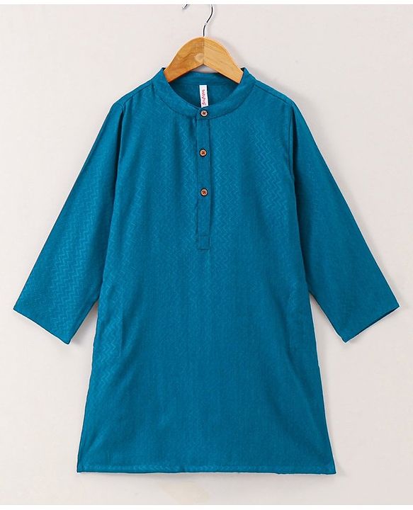 Babyhug Full Sleeves Woven Kurta & Pyjama Set Printed- Rama Green