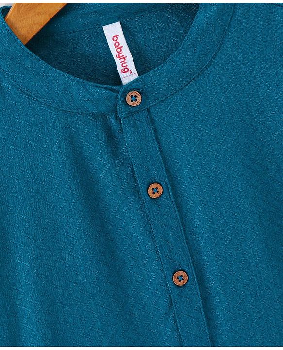 Babyhug Full Sleeves Woven Kurta & Pyjama Set Printed- Rama Green