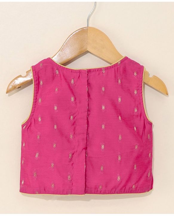Babyhug Sleeveless Choli & Tie Dye Lehenga With Dupatta Zari Detailing - Fuchsia White