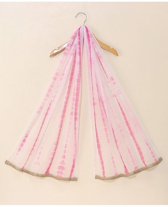 Babyhug Sleeveless Choli & Tie Dye Lehenga With Dupatta Zari Detailing - Fuchsia White