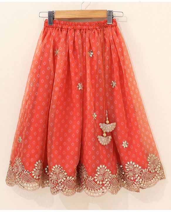 Babyhug Singlet Choli & Lehenga & Dupatta Mirror Detailing - Orange