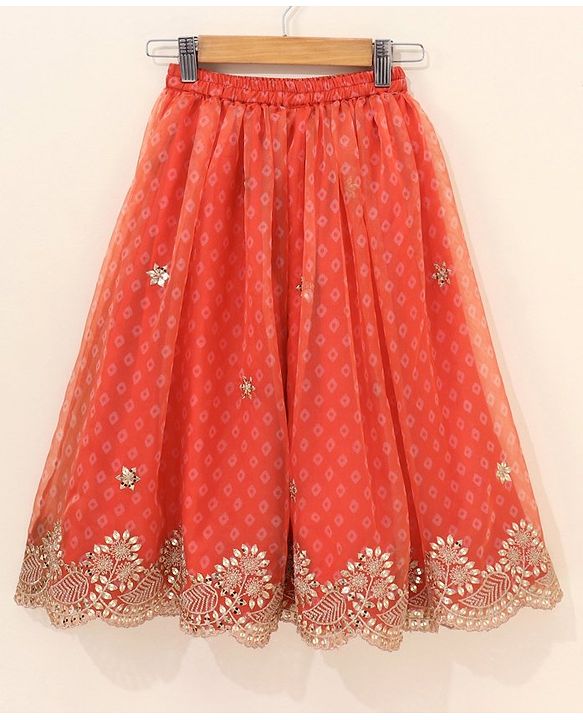 Babyhug Singlet Choli & Lehenga & Dupatta Mirror Detailing - Orange