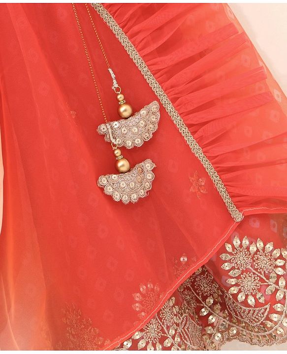 Babyhug Singlet Choli & Lehenga & Dupatta Mirror Detailing - Orange