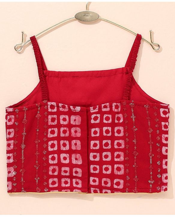 Babyhug Girls Singlet Bandhani Print Choli with Lehenga and Dupatta with Sequence All Over Sequence Detailing- Red
