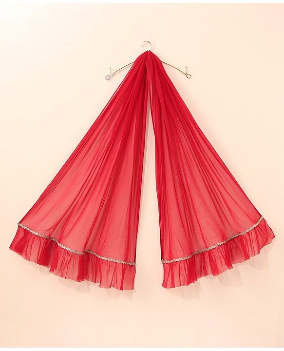 Babyhug Girls Singlet Bandhani Print Choli with Lehenga and Dupatta with Sequence All Over Sequence Detailing- Red