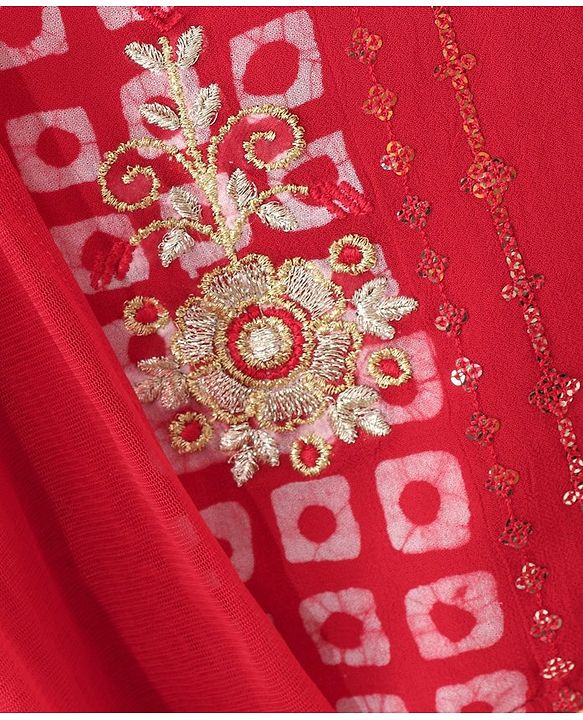 Babyhug Girls Singlet Bandhani Print Choli with Lehenga and Dupatta with Sequence All Over Sequence Detailing- Red