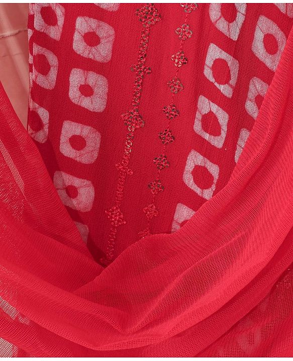 Babyhug Girls Singlet Bandhani Print Choli with Lehenga and Dupatta with Sequence All Over Sequence Detailing- Red