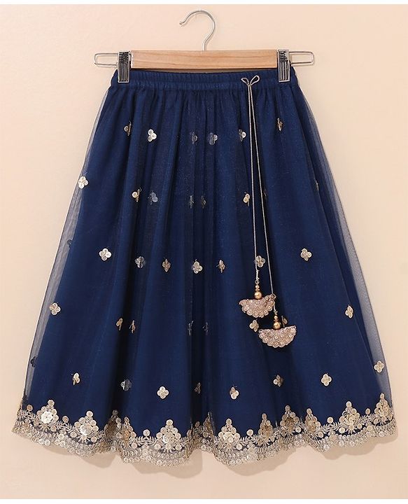 Babyhug Sleeveless Choli Lehenga With Dupatta Embroidered - Blue