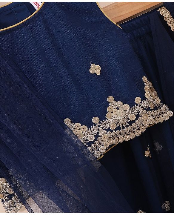 Babyhug Sleeveless Choli Lehenga With Dupatta Embroidered - Blue
