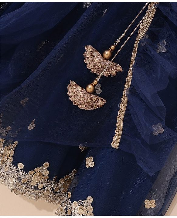 Babyhug Sleeveless Choli Lehenga With Dupatta Embroidered - Blue
