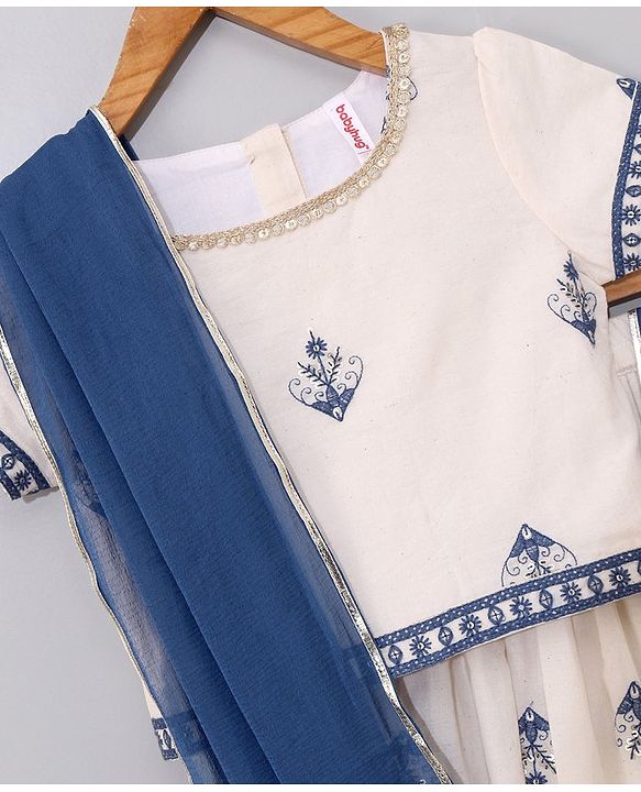 Babyhug Half Sleeves Choli & Lehenga Set with Dupatta Embroidered Thread Work & Sequin Designs - Off White