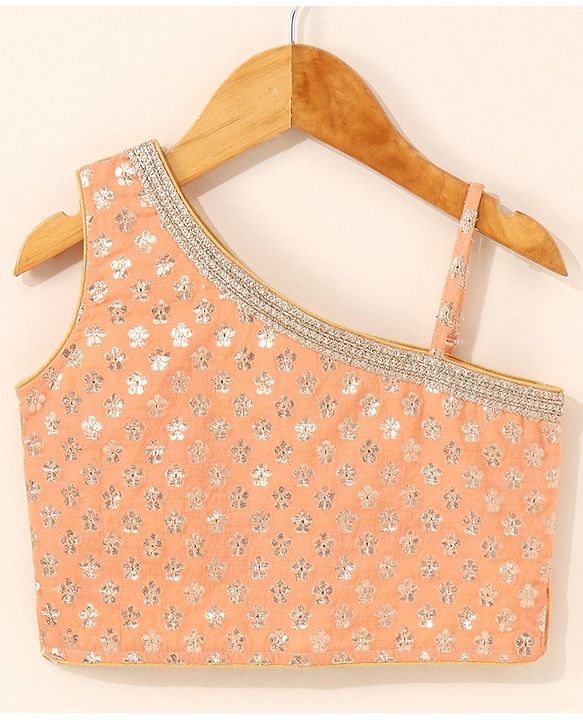 Babyhug Sleeveless Choli & Lehenga Set with Dupatta Zari Work & Golden Border Embroidered- Coral