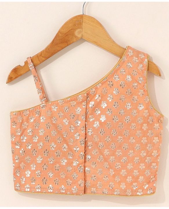 Babyhug Sleeveless Choli & Lehenga Set with Dupatta Zari Work & Golden Border Embroidered- Coral