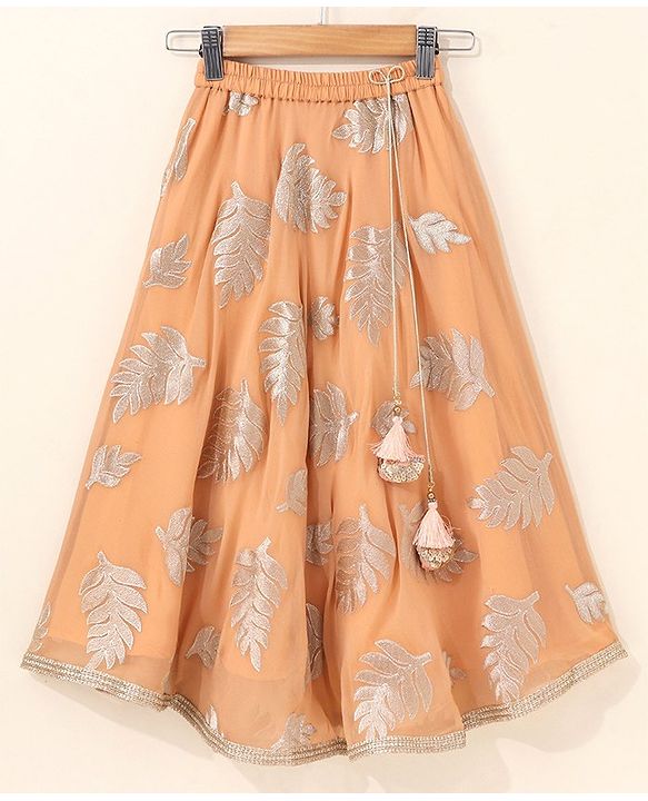Babyhug Sleeveless Choli & Lehenga Set with Dupatta Zari Work & Golden Border Embroidered- Coral