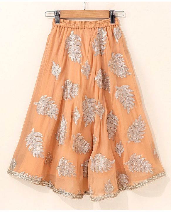 Babyhug Sleeveless Choli & Lehenga Set with Dupatta Zari Work & Golden Border Embroidered- Coral