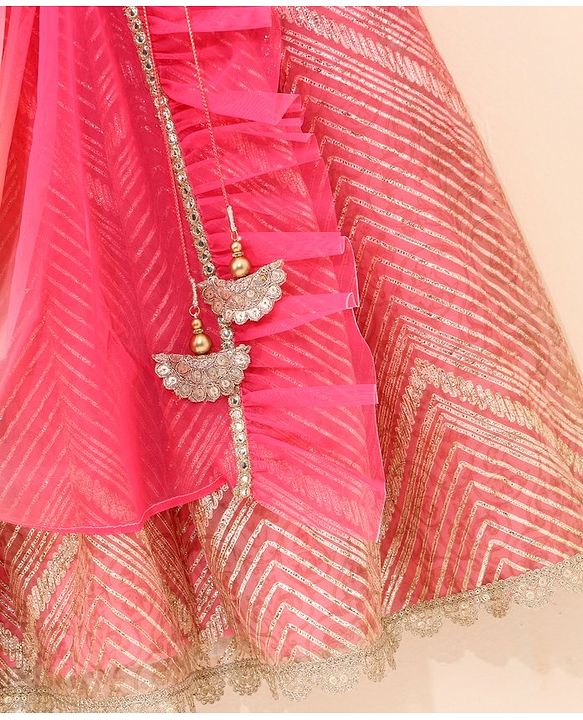 Babyhug Singlet Choli & Lehenga & Dupatta Zari Detailing - Orange Pink
