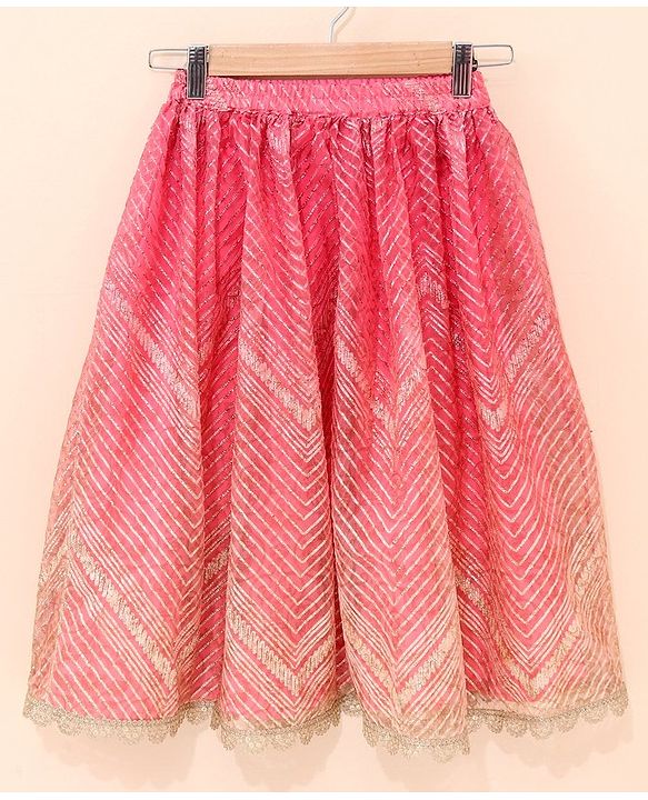 Babyhug Singlet Choli & Lehenga & Dupatta Zari Detailing - Orange Pink