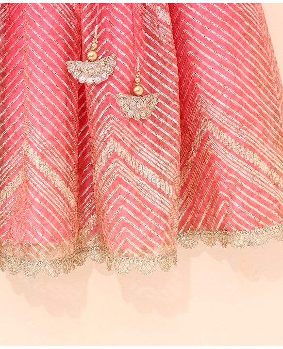 Babyhug Singlet Choli & Lehenga & Dupatta Zari Detailing - Orange Pink