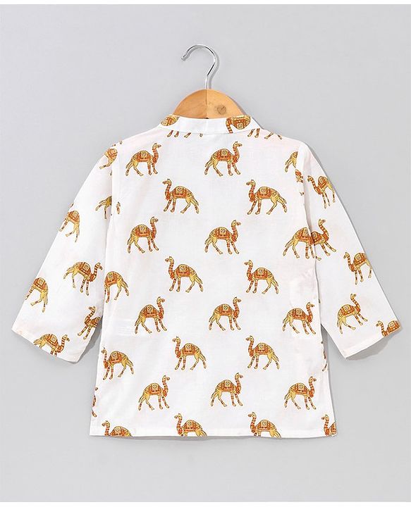 Babyhug Cotton Woven Full Sleeves Kurta & Pyjama Set Camel Print - Off White