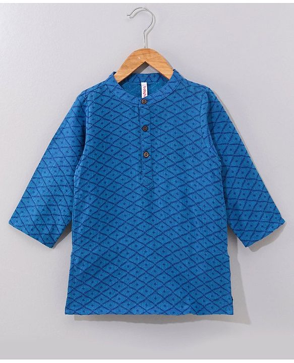 Babyhug Dobby Embroidered Kurta With Pyjama Set- Blue
