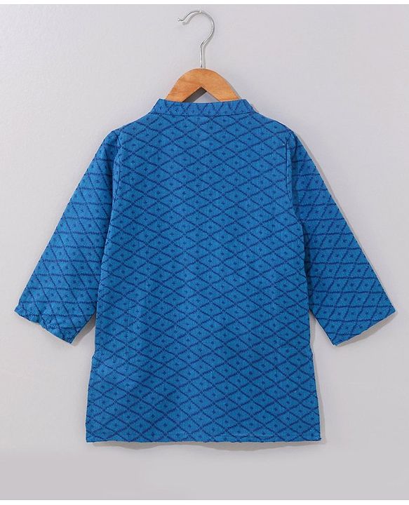 Babyhug Dobby Embroidered Kurta With Pyjama Set- Blue