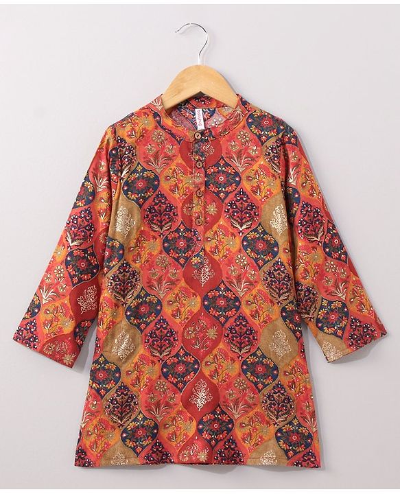 Babyhug Full Sleeves Kurta & Dhoti Set Floral Print - Red