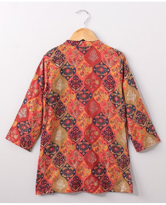 Babyhug Full Sleeves Kurta & Dhoti Set Floral Print - Red