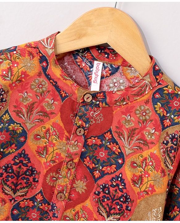 Babyhug Full Sleeves Kurta & Dhoti Set Floral Print - Red