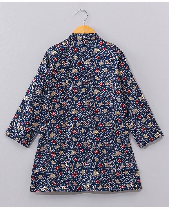 Babyhug Full Sleeves Kurta & Dhoti Set Floral Print - Blue