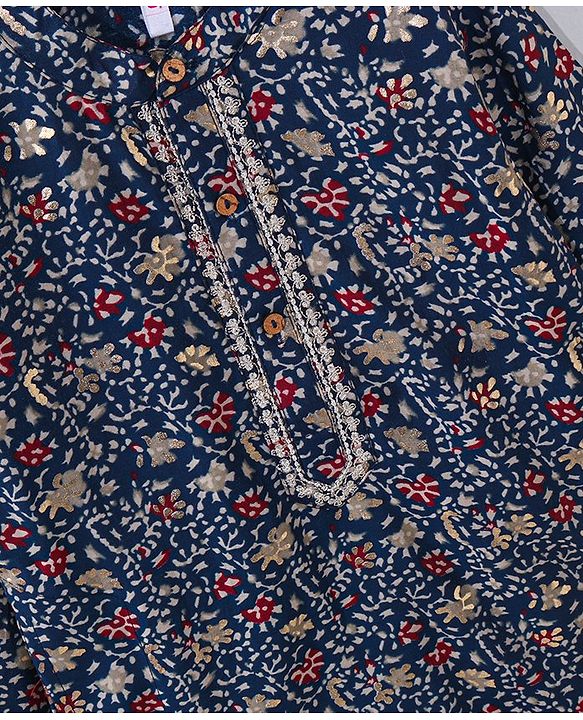 Babyhug Full Sleeves Kurta & Dhoti Set Floral Print - Blue