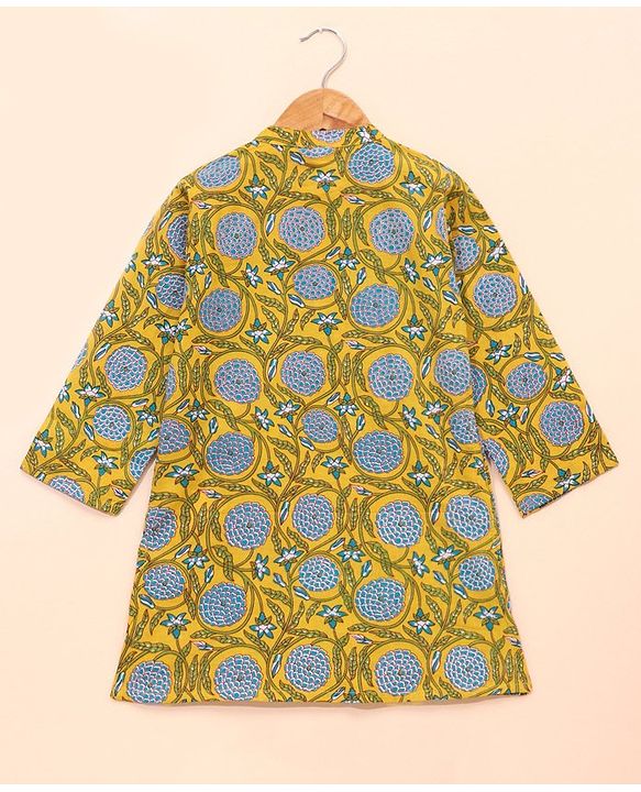 Babyhug Full Sleeves Kurta & Dhoti Set Floral Print - Yellow Green