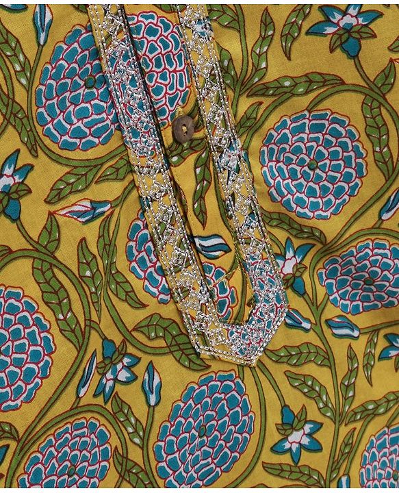 Babyhug Full Sleeves Kurta & Dhoti Set Floral Print - Yellow Green